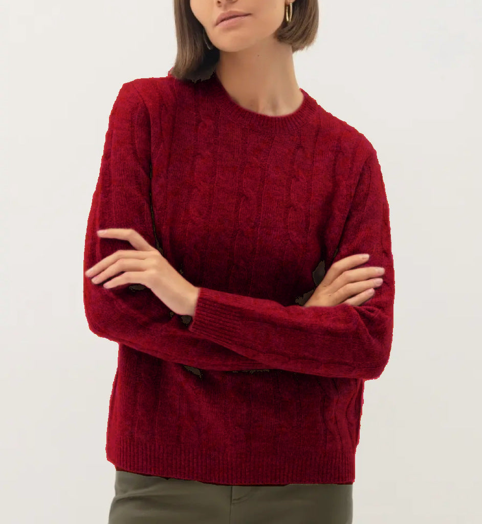 Damen Rückenschnitt Pullover mit strukturiertem Zopfmuster Heidi-Mode