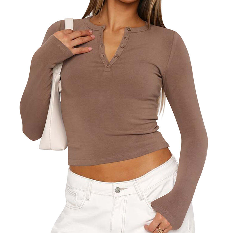 Damen Langarm-Hemd mit Knopfleiste und schmalem Schnitt Heidi-Mode