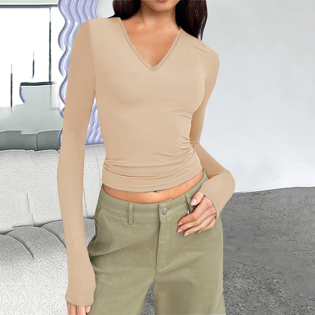 Damen Langarmshirt mit V-Ausschnitt von Heidi-Mode