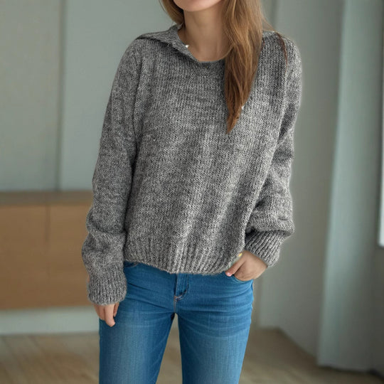 Damen lässiger Pullover mit voluminösen Ärmeln und modernem Strukturstrick Heidi-Mode