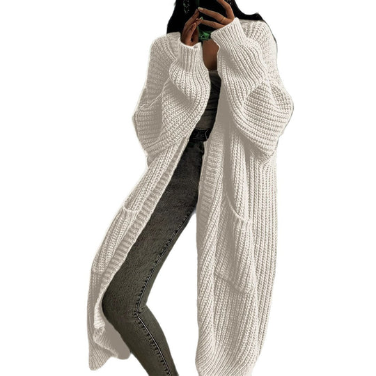Damen Langer Strickcardigan mit seitlichen Taschen und lässigem Schnitt Heidi-Mode