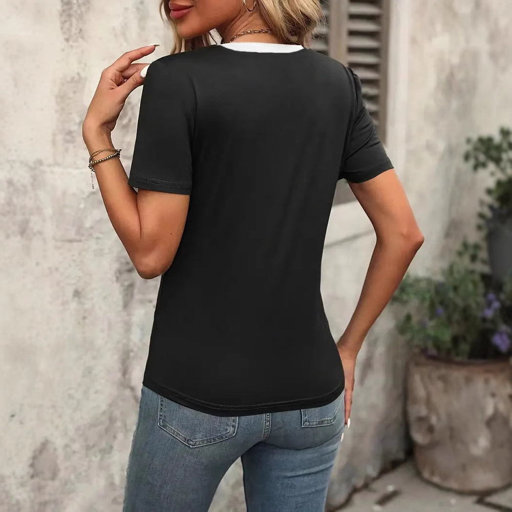 Damen T-Shirt mit modernem V-Ausschnitt und strukturiertem Stoff Heidi-Mode