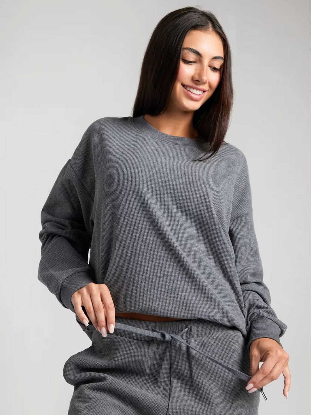Damen Bequemer Waffelstruktur Pullover mit lässigem Schnitt Heidi-Mode