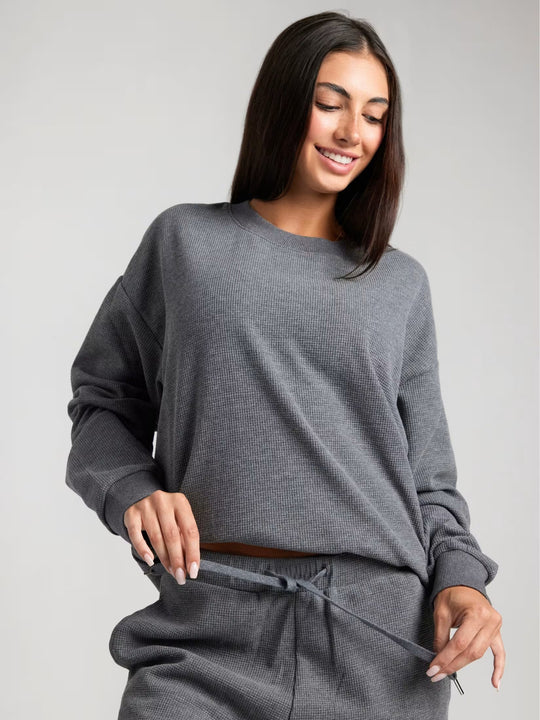 Damen Bequemer Waffelstruktur Pullover mit lässigem Schnitt Heidi-Mode