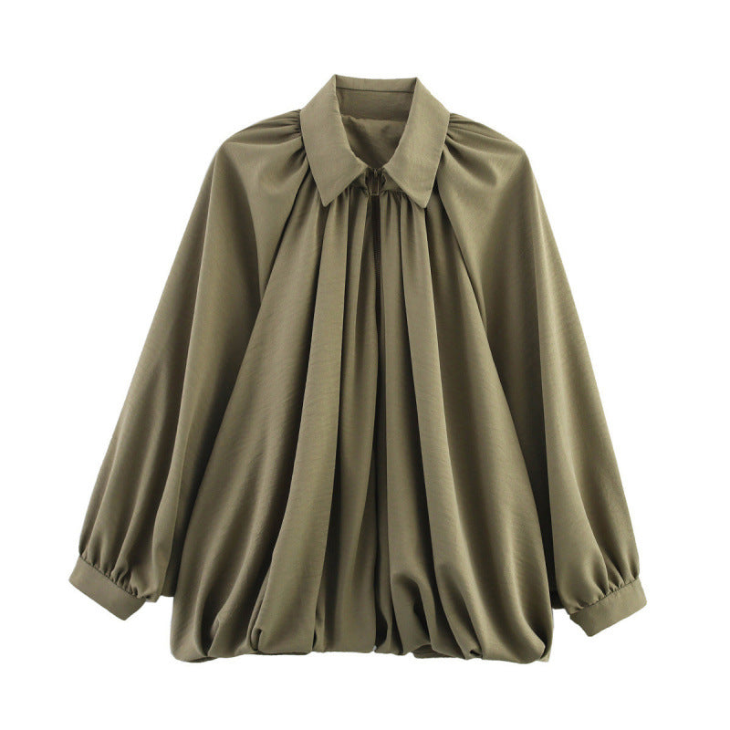 Damen Modische Bluse mit Volants und Reißverschluss Heidi-Mode