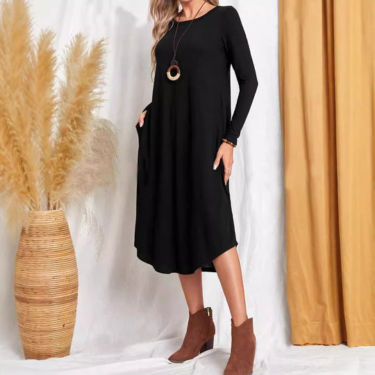 Damen lässiges Maxikleid mit elegantem Schnitt und hohem Saum Heidi-Mode
