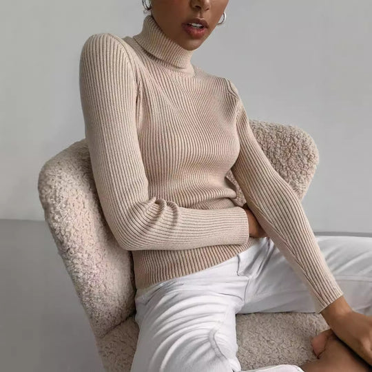 Damen Rollkragenpullover mit geripptem Design und lässigem Schnitt Heidi-Mode