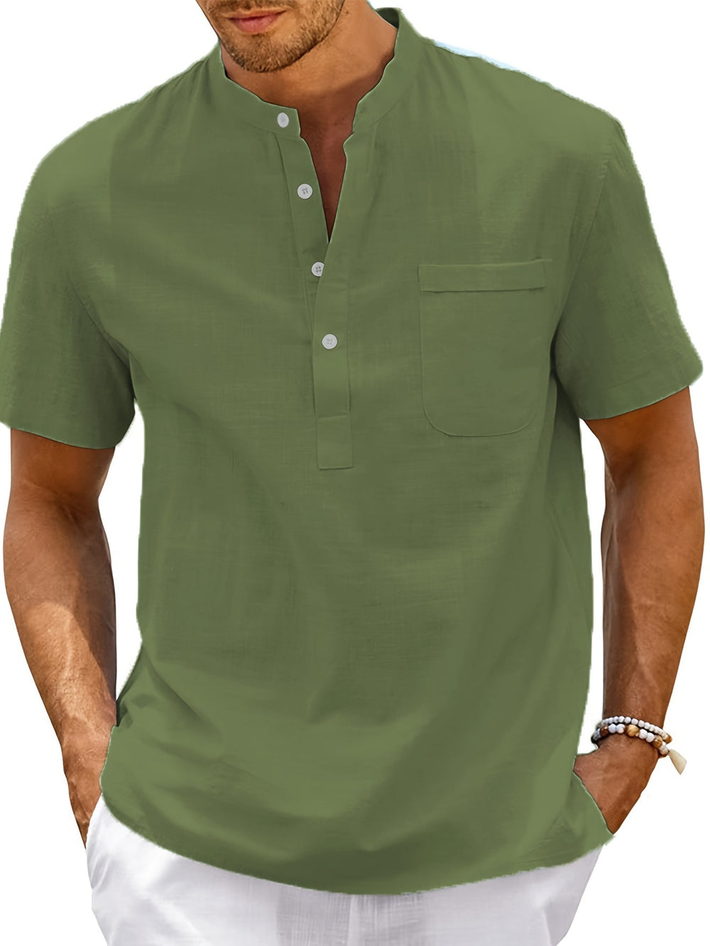 Herren Komfortables Kurzarm-Hemd mit Stehkragen Heidi-Mode