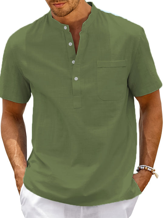 Herren Komfortables Kurzarm-Hemd mit Stehkragen Heidi-Mode