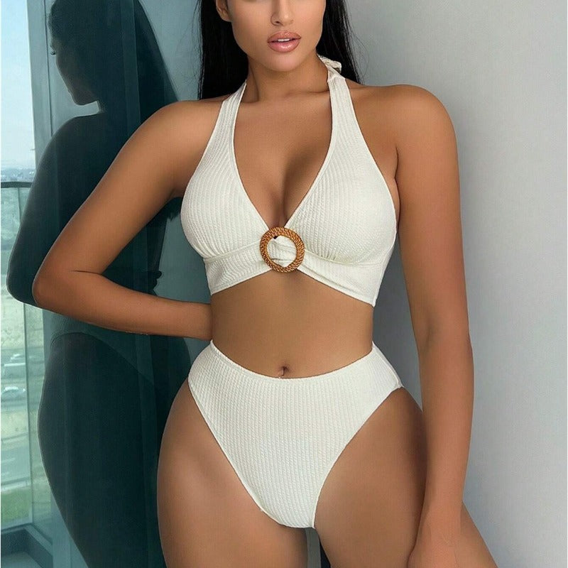 Femme Hochkragen Ripp-Halter Bikini Set Heidi-Mode