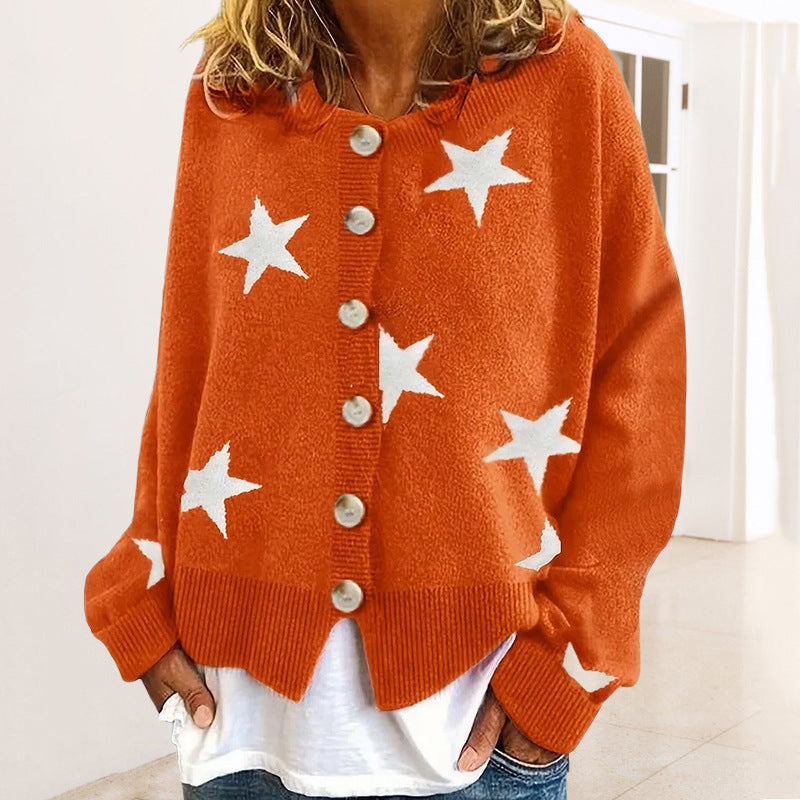 Damen modische Strickjacke mit Sternenmuster und Knopfdetails Heidi-Mode