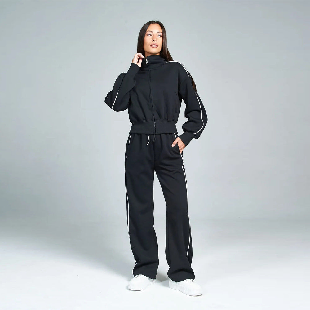 Damen Sportlicher Zweiteiliger Jogginganzug mit hohem Kragen und elastischen Bündchen Heidi-Mode