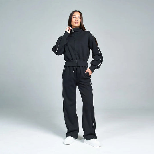 Damen Sportlicher Zweiteiliger Jogginganzug mit hohem Kragen und elastischen Bündchen Heidi-Mode