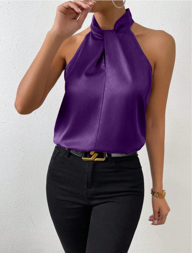 Heidi-Mode | Damen Knoten Hals Stil Top Seide