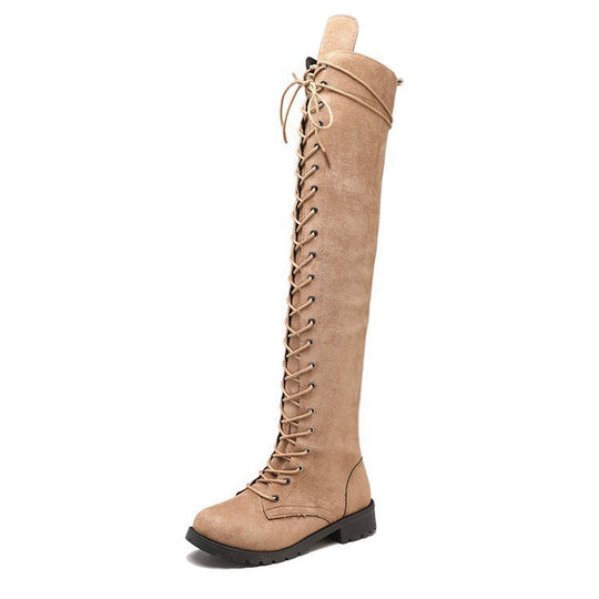 Damen Überknee-Stiefel mit modischem Schnür-Design und robustem Profil Heidi-Mode