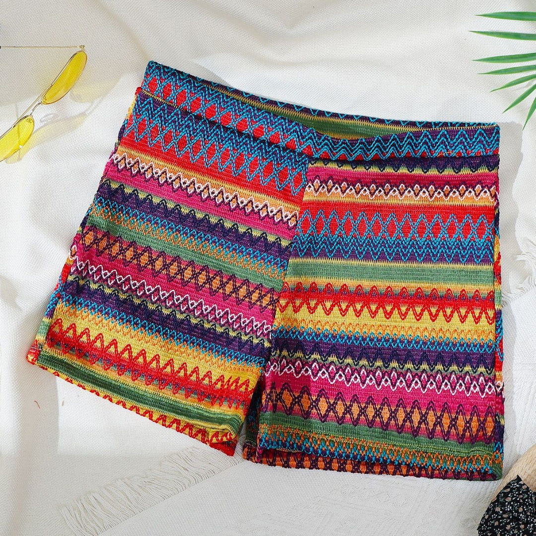 Damen Badeshorts mit lebhaftem Muster und elastischem Bund Heidi-Mode