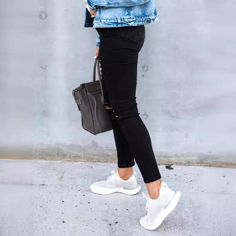 Damen Skinny Jeans mit modischen Rissen Heidi-Mode