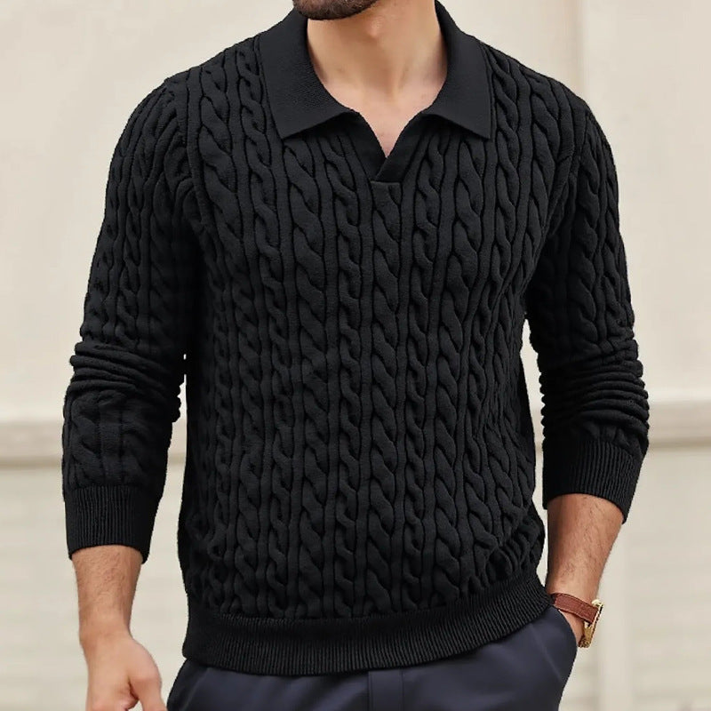 Herren Strickpullover mit strukturiertem Zopfmuster und Kragen Heidi-Mode