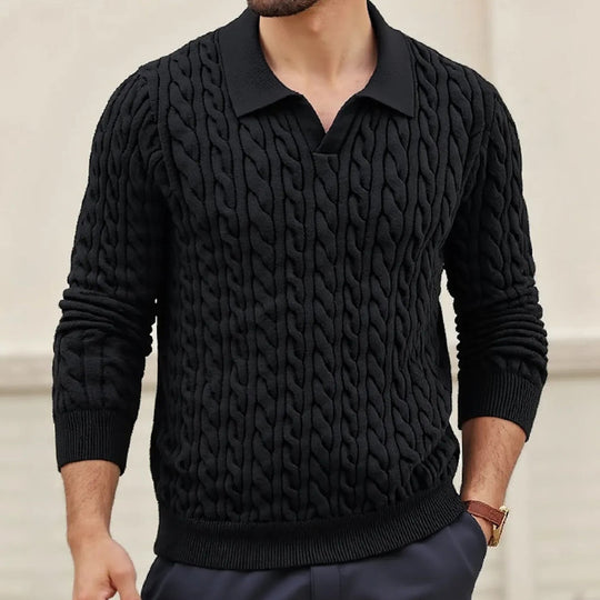 Herren Strickpullover mit strukturiertem Zopfmuster und Kragen Heidi-Mode