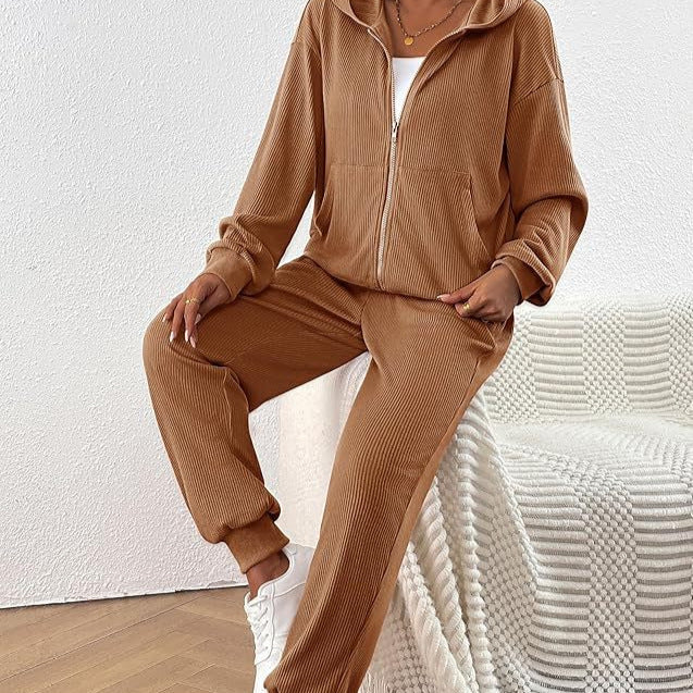 Damen Lässiges Set aus strukturiertem Hoodie und Jogginghose Heidi-Mode
