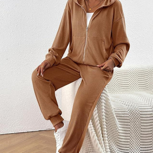 Damen Lässiges Set aus strukturiertem Hoodie und Jogginghose Heidi-Mode