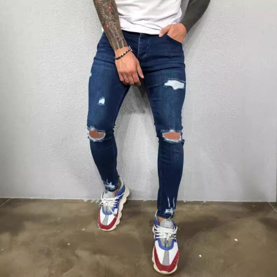 Herren Slim Fit Jeans mit modischen Rissen Heidi-Mode