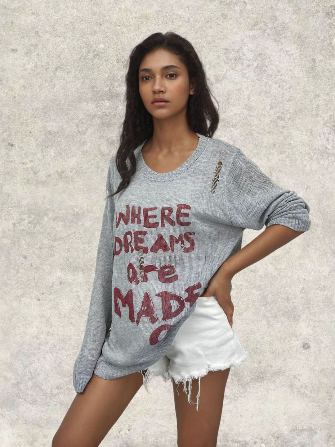 Damen lässiger Oversized Pullover mit auffälligem Schriftzug und Strick-Details Heidi-Mode