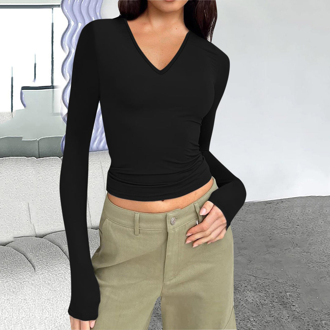 Damen Langarmshirt mit V-Ausschnitt von Heidi-Mode