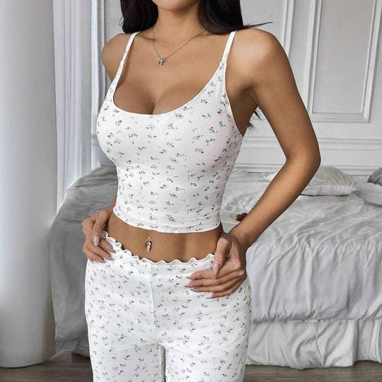 Damen Gemütliches Schlafanzug-Set mit verziertem Top und weiten Hosen Heidi-Mode