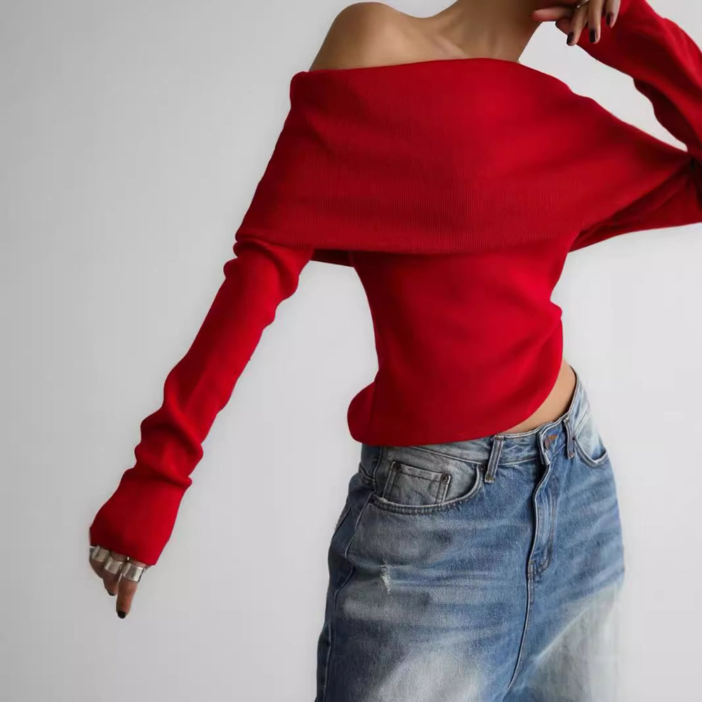 Damen Off-Shoulder Strickoberteil mit elegantem Schnitt Heidi-Mode
