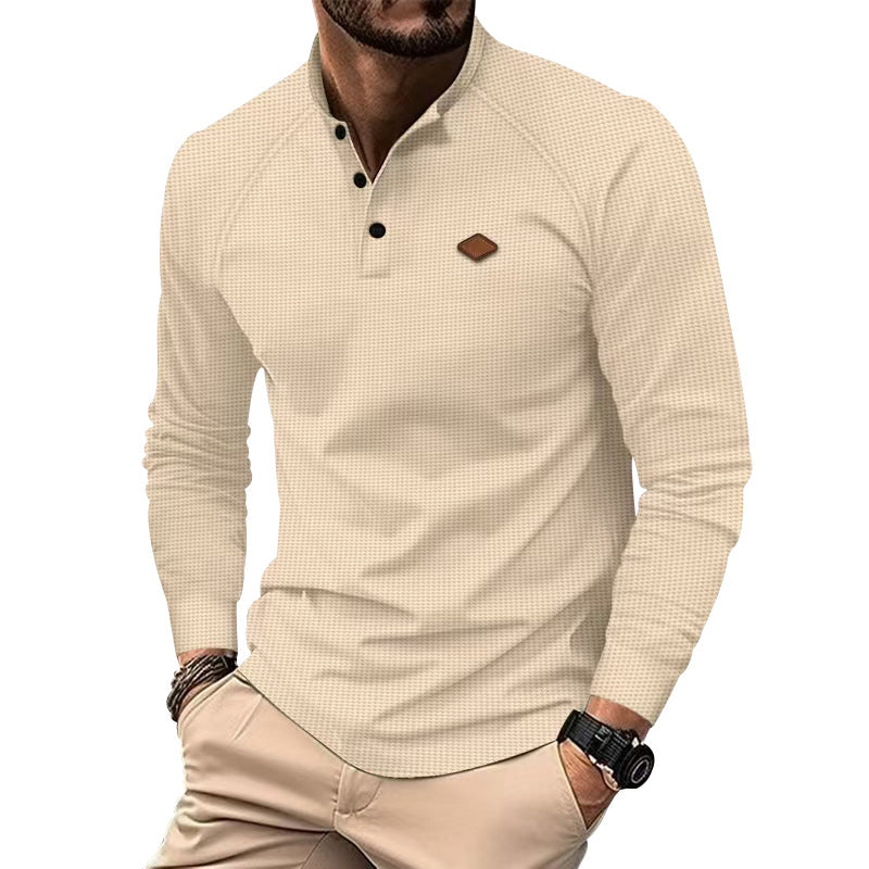 Herren Langarm-Henley-Shirt mit strukturierter Oberfläche und modischen Knopfdetails Heidi-Mode