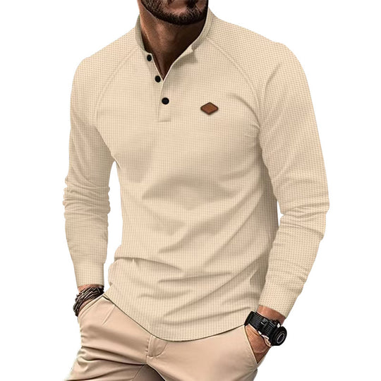 Herren Langarm-Henley-Shirt mit strukturierter Oberfläche und modischen Knopfdetails Heidi-Mode