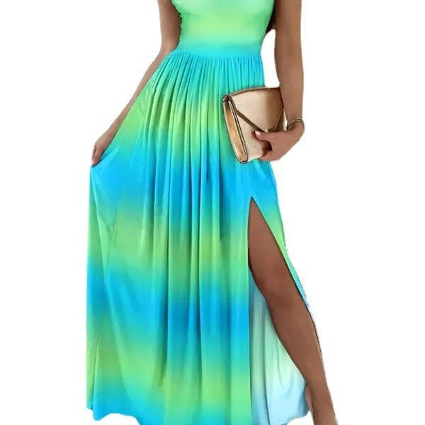 Damen Maxikleid mit charmantem Ausschnitt und asymmetrischem Schlitz Heidi-Mode