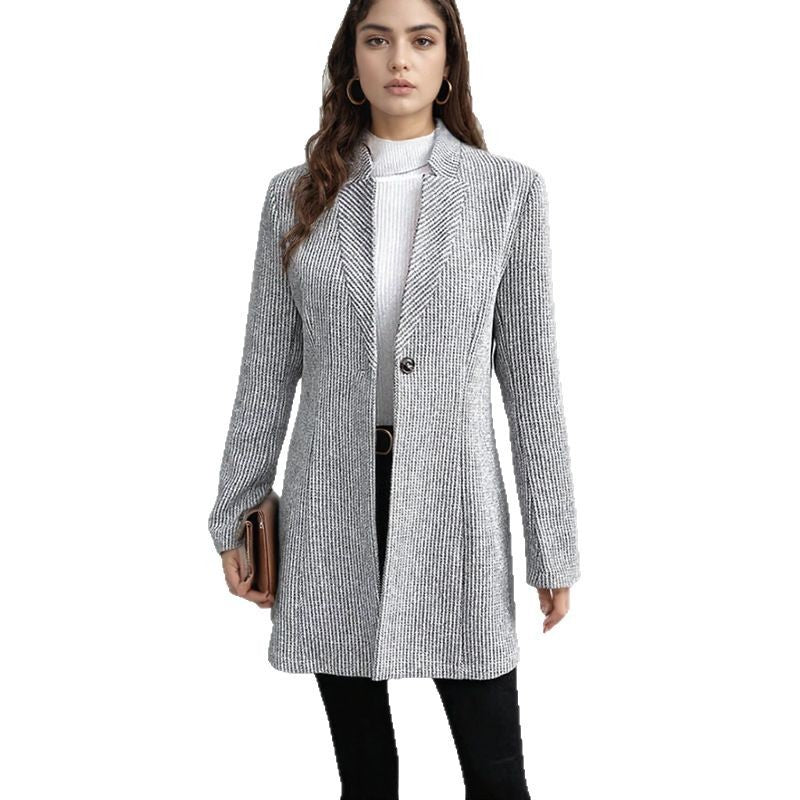 Damen Eleganter, schmal geschnittener Blazer mit feinem Streifenmuster Heidi-Mode