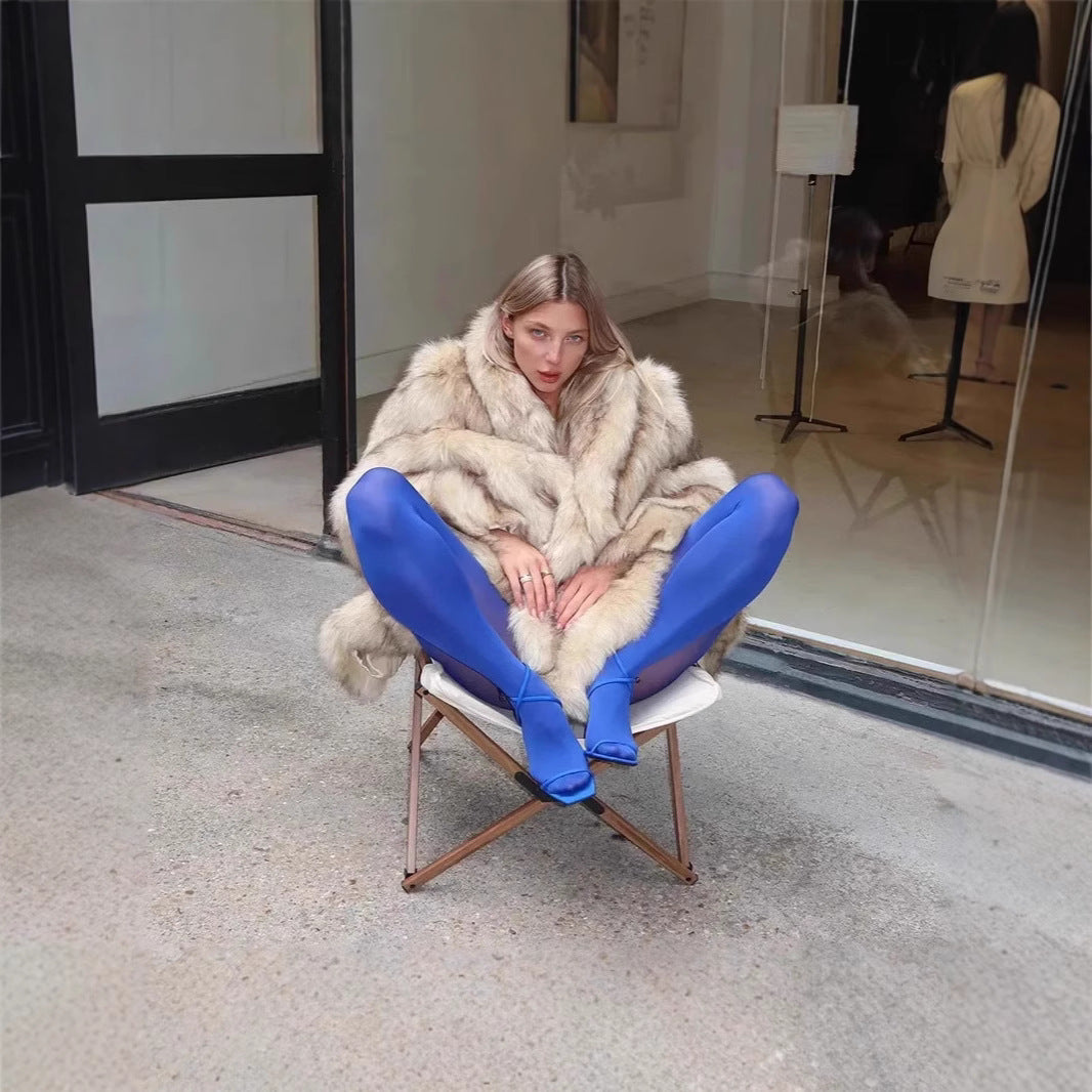 Damen Luxuriöser Kunstpelz-Mantel mit voluminösem Kragen Heidi-Mode