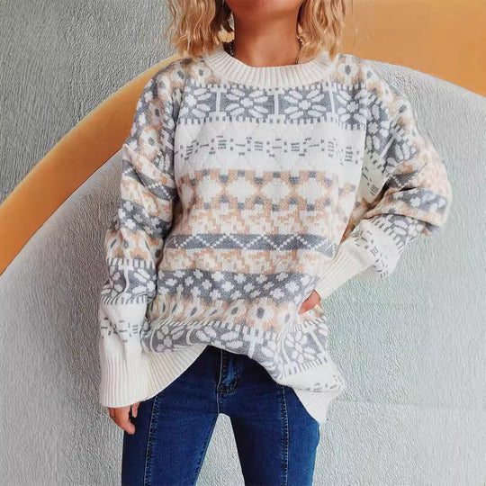 Damen gemütlicher Strickpullover mit winterlichem Muster und lässigem Schnitt Heidi-Mode