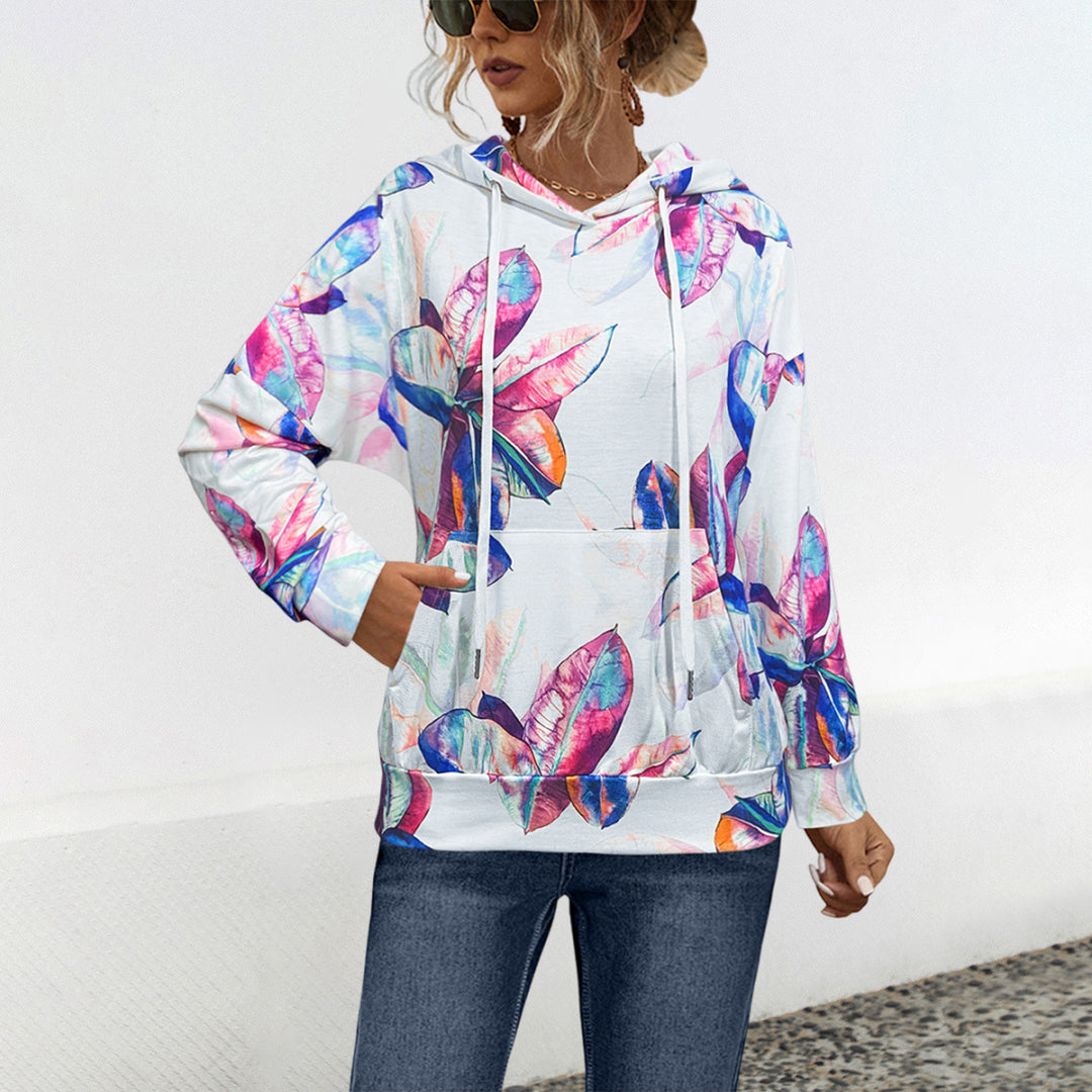 Damen Hoodie mit floralem Design und praktischer Bauchtasche Heidi-Mode