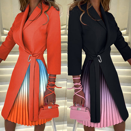 Damen Plissiertes Kleid mit Wickelgürtel und modernem Kontrast Heidi-Mode