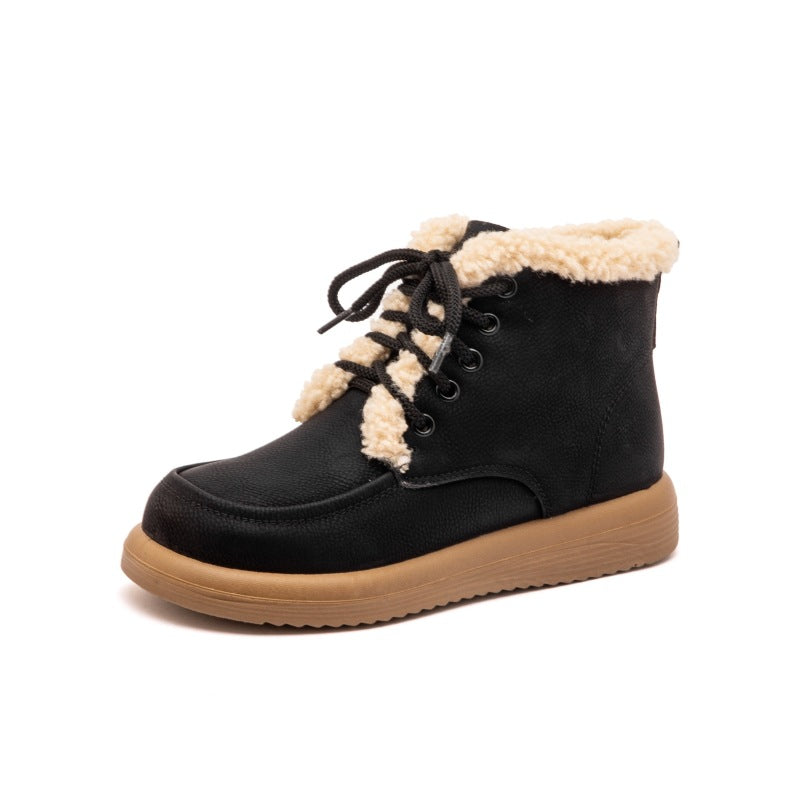 Femme Bequeme Kunstpelzgefütterte Schnür-Ankle Boots Heidi-Mode