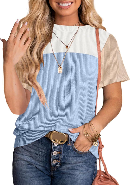 Damen modisches Rippoberteil mit kontrastierenden Farbblockdetails Heidi-Mode