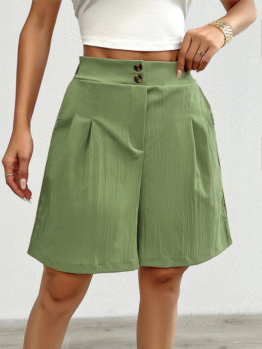 Damen Elegante Shorts mit Knopfverschluss und faltigem Design Heidi-Mode
