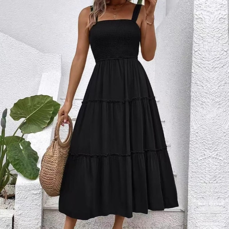 Damen Maxikleid mit elastischem Bustier und fließendem Rock Heidi-Mode