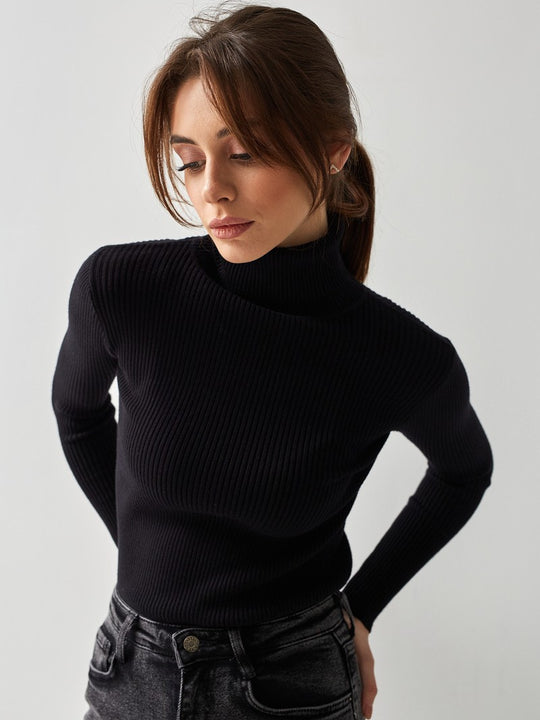 Damen Rollkragenpullover mit geripptem Design und lässigem Schnitt Heidi-Mode