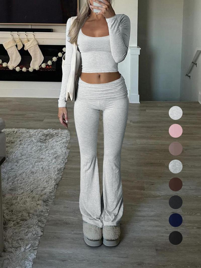 Damen Sportliches Set mit langärmligem Oberteil und weiter Hose Heidi-Mode