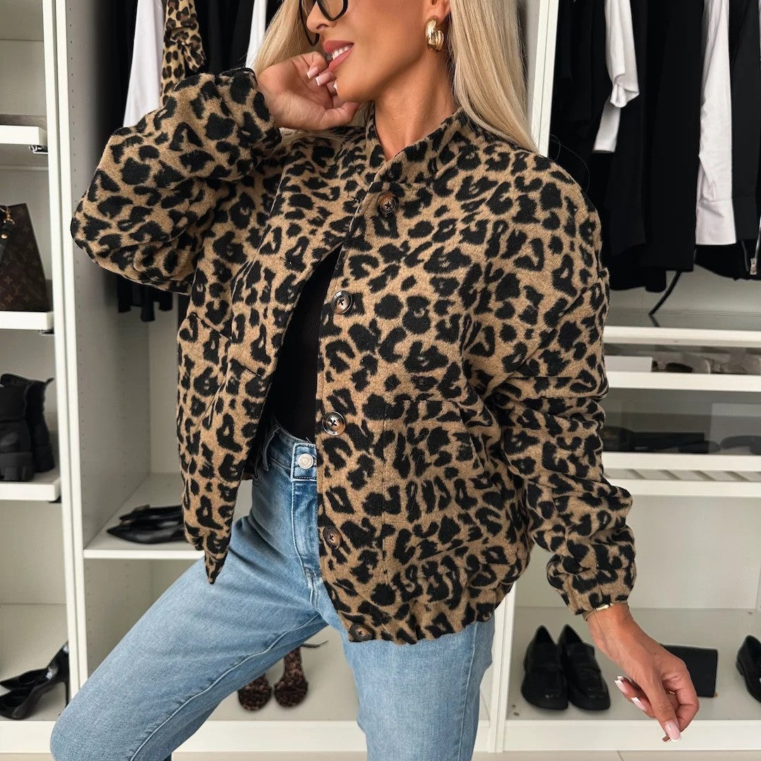 Damen kuschelige Leopardenjacke im Retro-Stil Heidi-Mode