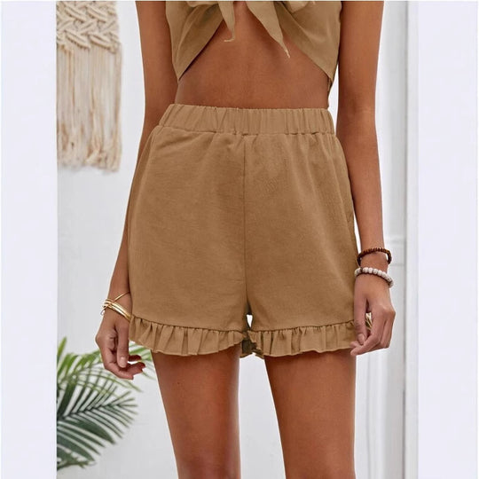 Damen Shorts mit Rüschendetails und Elastischem Bund Heidi-Mode