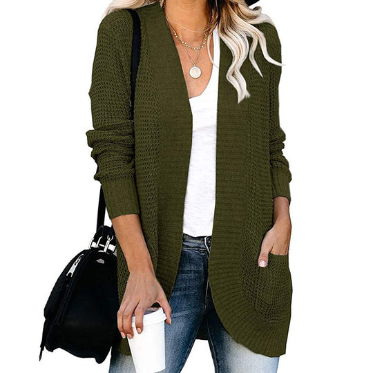 Damen lässige Strickjacke mit Taschen und offener Front Heidi-Mode
