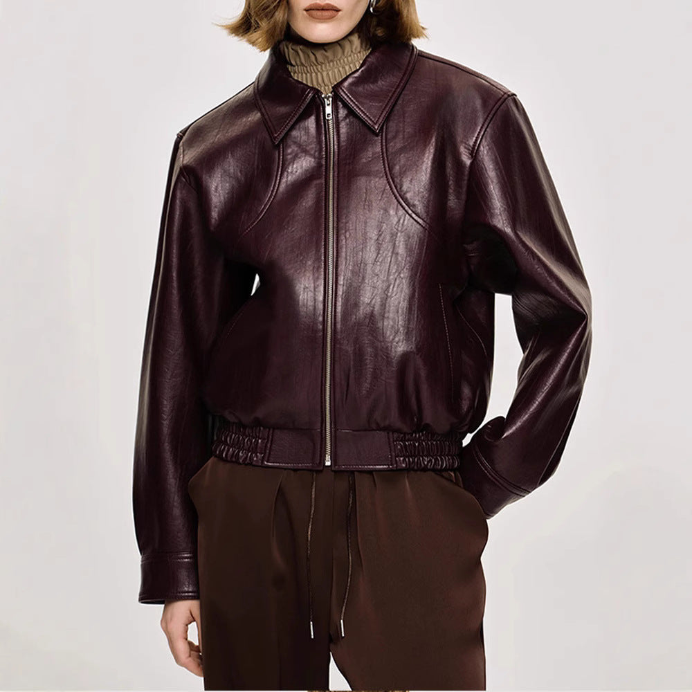 Damen Kunstlederjacke im modischen Schnitt mit elastischem Bund Heidi-Mode
