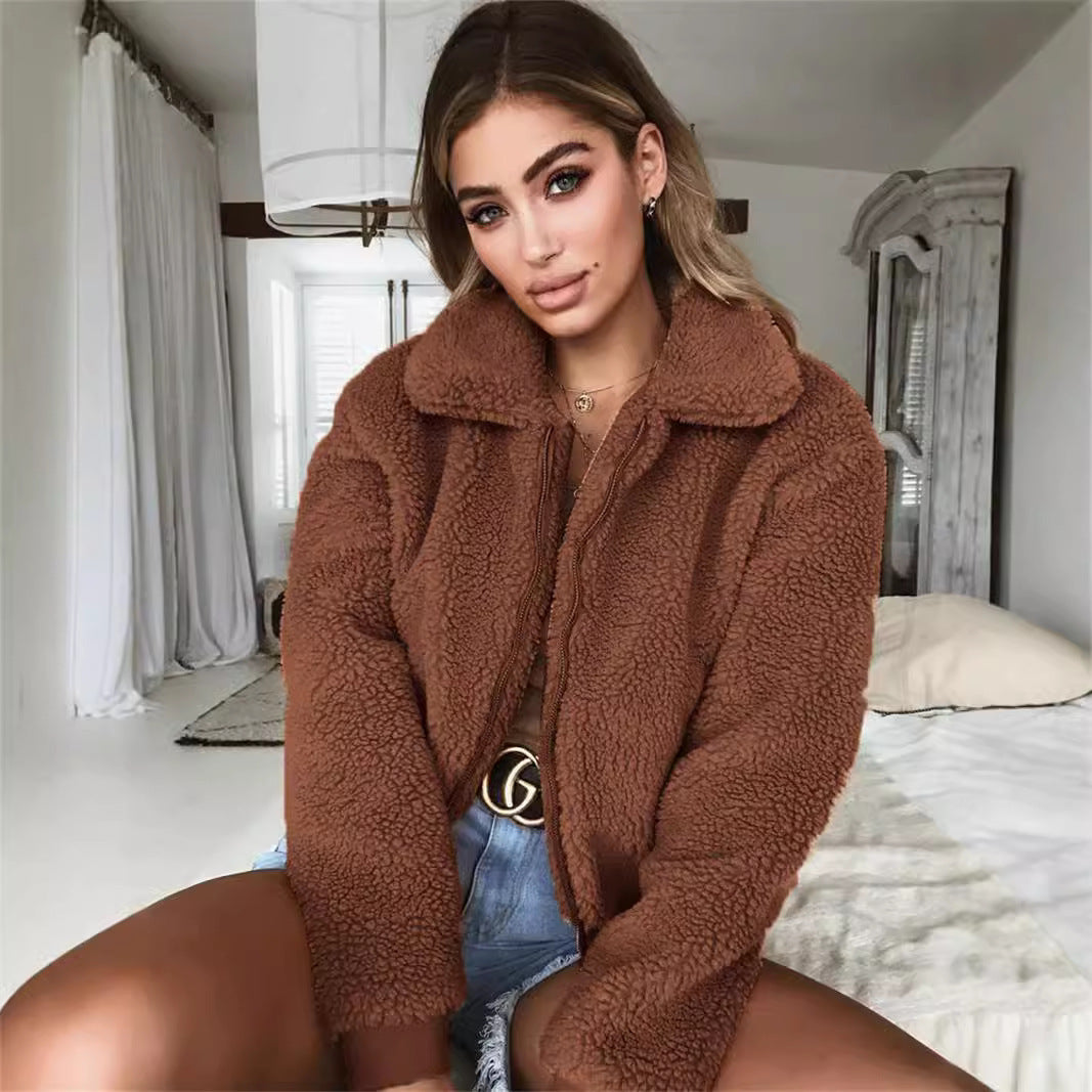 Damen Kuschelige Teddyjacke mit hohem Kragen Heidi-Mode