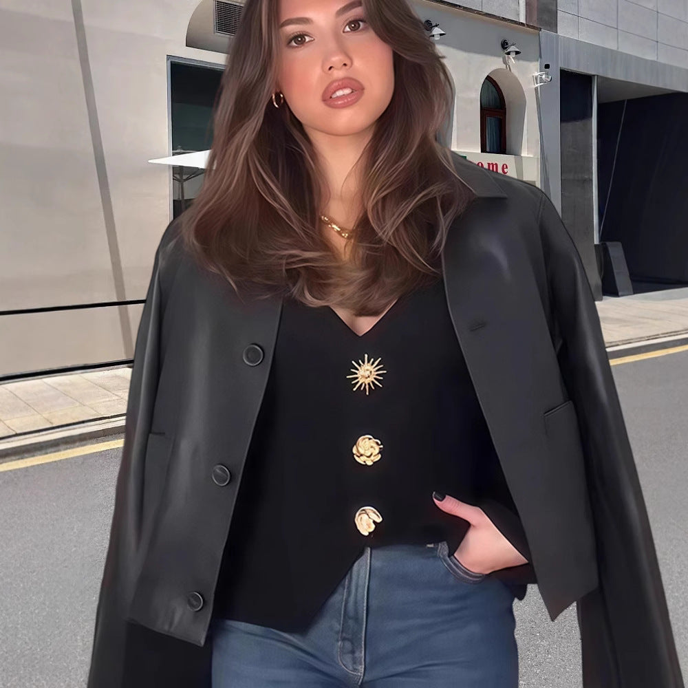 Damen Elegantes Blazer-Oberteil mit dekorativen Knopfdetails Heidi-Mode
